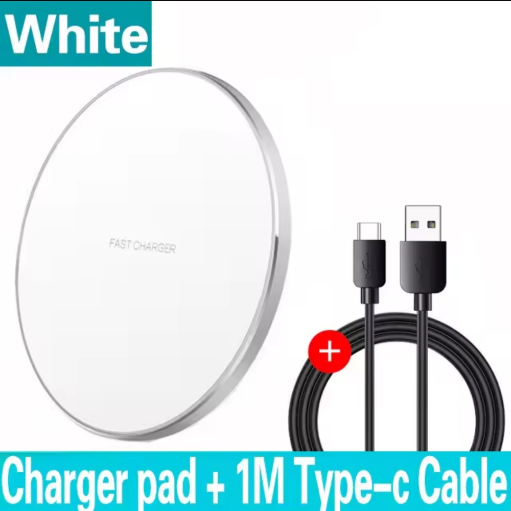 Fast Charger 30W Qi Wireless Charging Pad with Type-C Cable for iPhone, Samsung